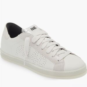 P448 White and Light Gray Leather Sneakers